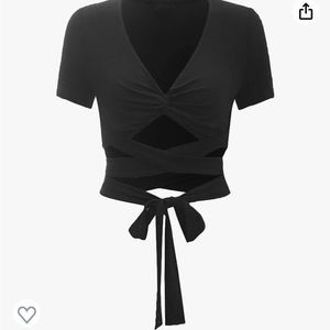 black cropped criss-cross tie shirt